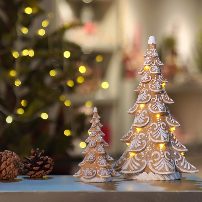 Cynkeyee Gingerbread Christmas Tree Decorations - Indoor Xmas Lights & Party Centerpiece, 6.5x4.5x10 Inch