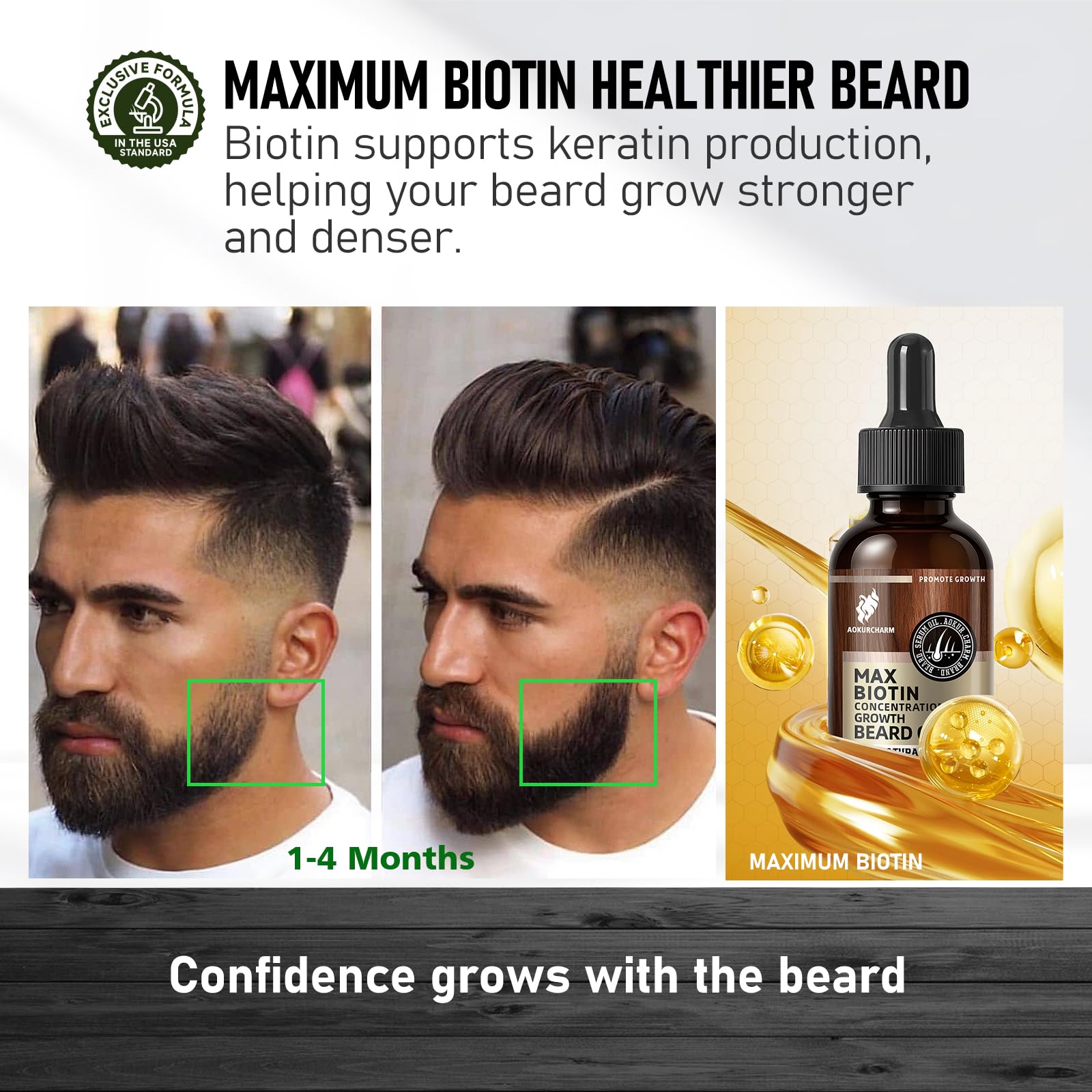 aokur Biotin Beard Growth Oil for Men - Vitamin B5 & Castor Oil Formula, Nourish & Thicken Facial Hair, Daily Beard Care, Styling & Taming, Hydrating, Non-Greasy, Sandalwood 2oz Gift for Him