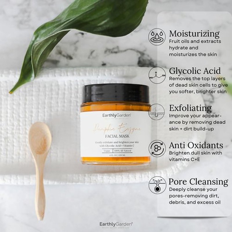 EarthlyGarden Pumpkin Enzyme Exfoliating Face Mask – Natural AHA Facial Treatment with Vitamin C & E – Brightens Dull Skin, Fades Dark Spots & Hydrates – Vegan Skincare for All Skin Types – 4 oz