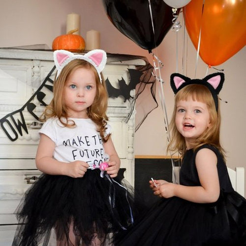 2-Pack Black and White Cat Ears Headbands - Pink Inner Ears, Fuzzy Kitten Headwear, Hair Accessories for Adults Kids, Spa, Skin Care, Plush Makeup, Halloween, Cosplay, and Animal-Themed Party Supplies