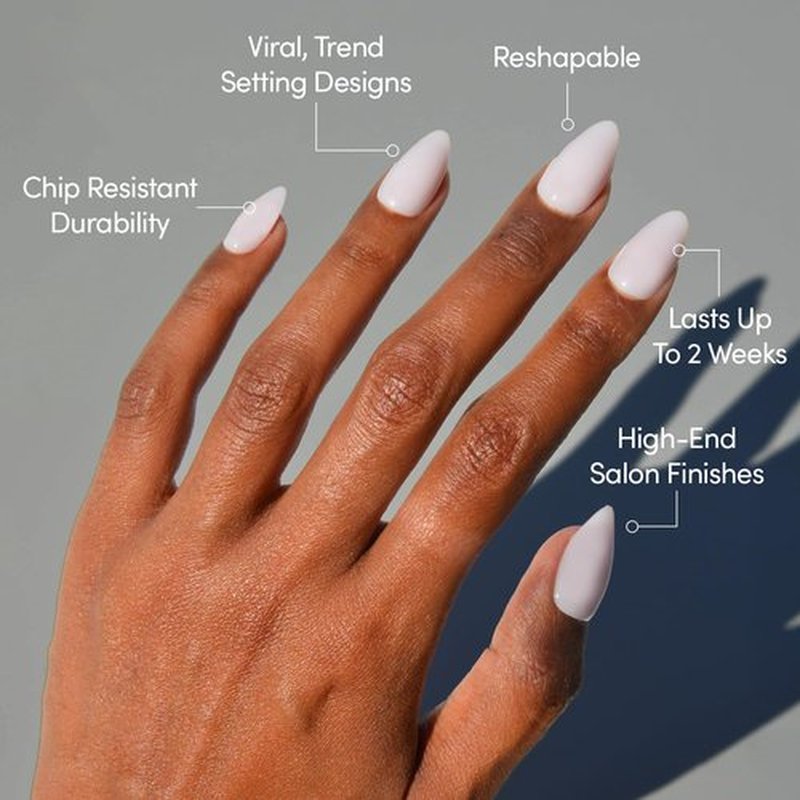 Glamnetic Press On Nails - Sugar Doll | Short Almond Pink Fake Nails, Salon Quality Milky Nails | 15 Sizes - 30 Nail Kit with Glue