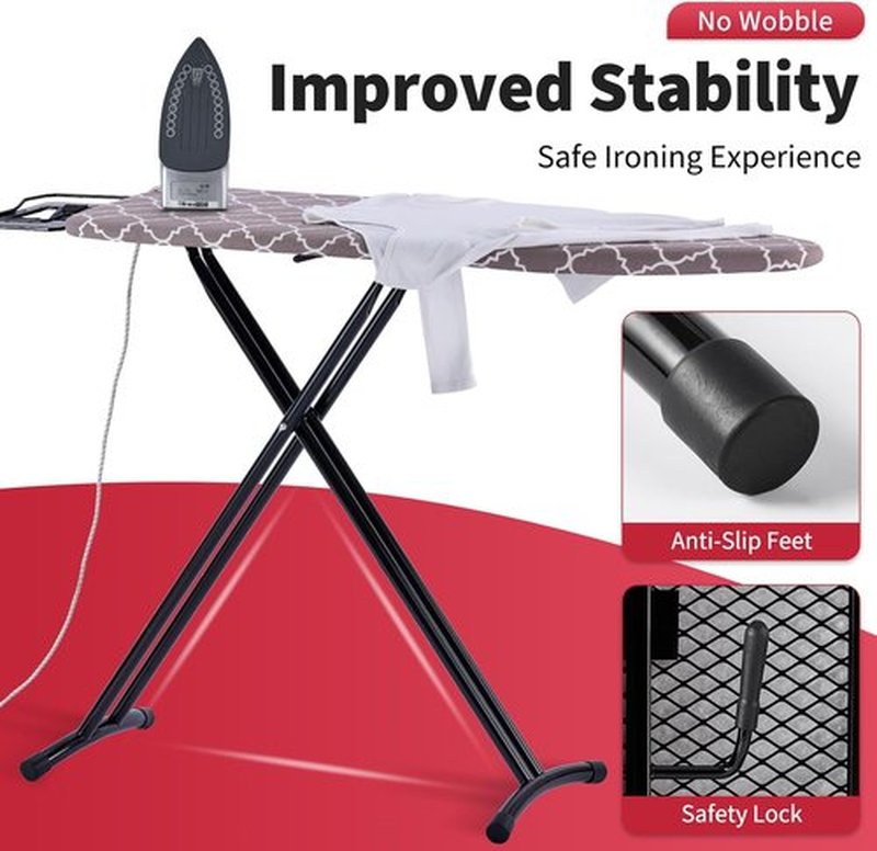 Sturdy Ironing Board by [Brand Name] - Full Size 57” L x 15” W | Foldable & Adjustable with Heat-Resistant Cover (Black Gray)