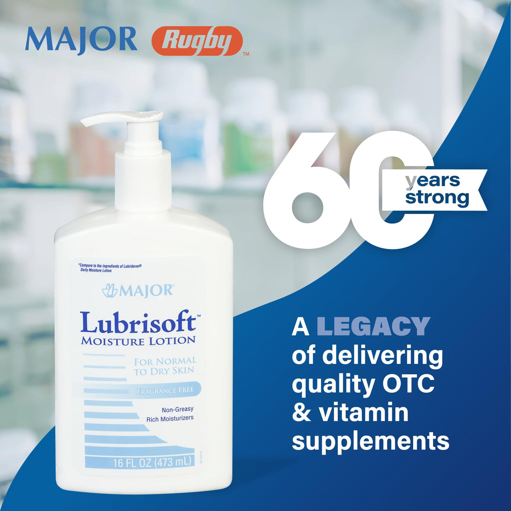 Major Lubrisoft Moisture Lotion - for Normal to Dry Skin - Non-Greasy Rich Moisturizers - Fragrance-Free - 16 Fl Oz