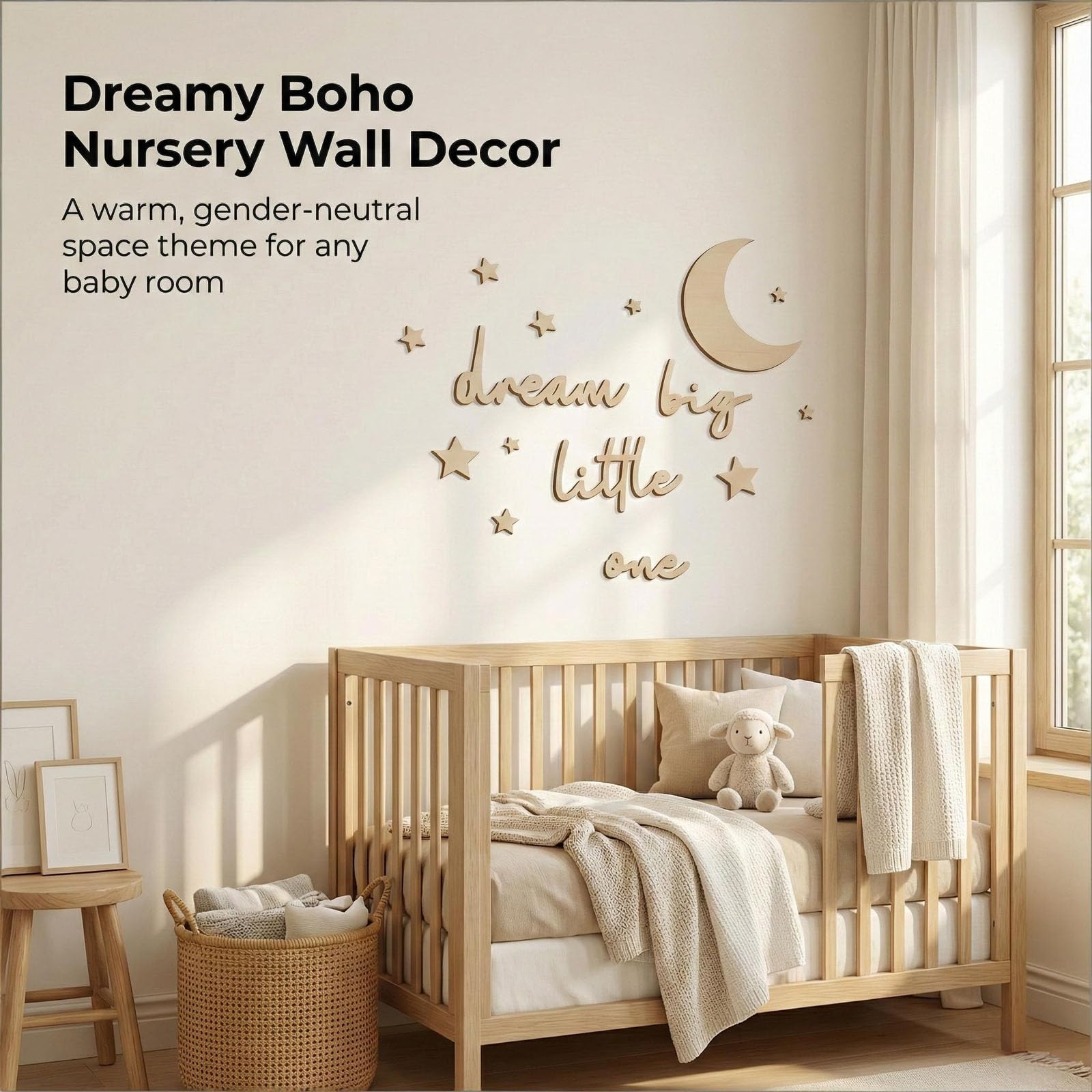 15Pcs Wooden Moon and Stars Nursery Wall Decor