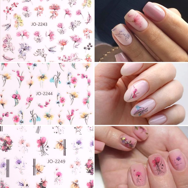 YOSOMK 3D Flower Nail Stickers Decals 9 Sheets Flower Self-Adhesive Nail Decals Spring Flower Nail Stickers for Nail Art Colorful Nail Supplies Accessories for Women French Nail Design Decoration