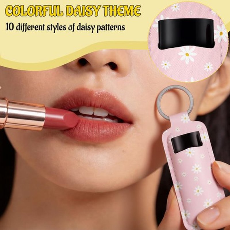 Quelay 40 Pcs Pink Lipstick Holder Keychain Bulk Preppy Bow Lip Gloss Sleeve Lip Balm Holder Gifts for Women(Daisy)