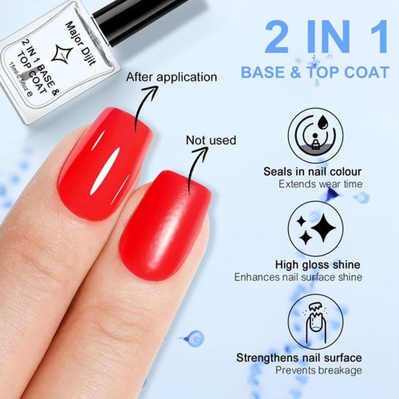 Major Dijit Clear Base & Top Coat 2-in-1 Nail Polish - Quick Dry, Long-Lasting High Gloss Formula | 0.5 Fl Oz
