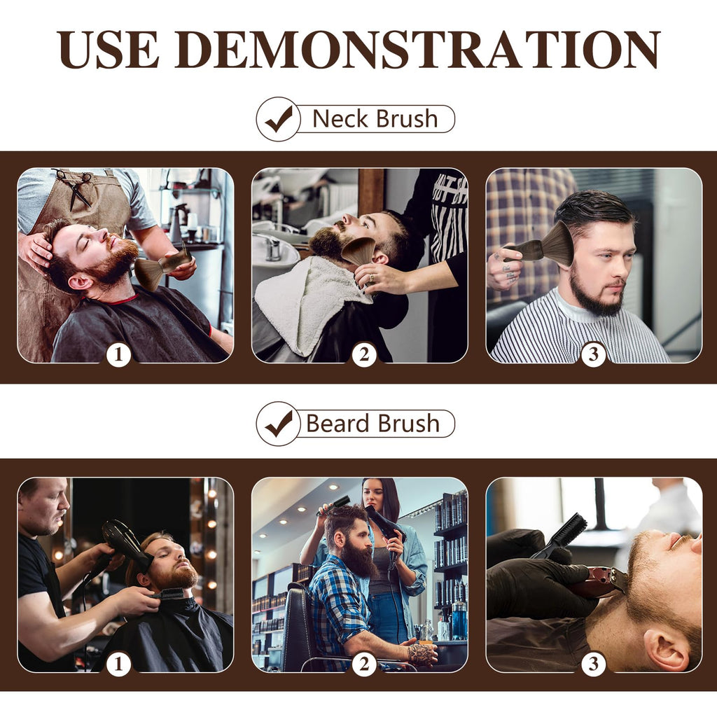 CGBARBER Barber Neck Duster Brush Wood Handle with Hook for Hair Cutting… (Neck brush+Black brush)For All Hair Type.