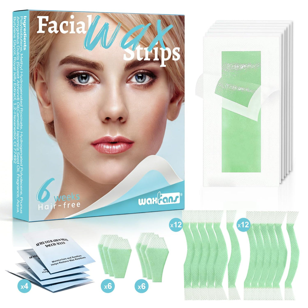Waxfans Wax Strips for Hair Removal, 52 Counts Facial Wax Strips for Face,Eyebrow,Body,Bikini, Easy at Home Waxing Kit for Women with Sensitive Skin