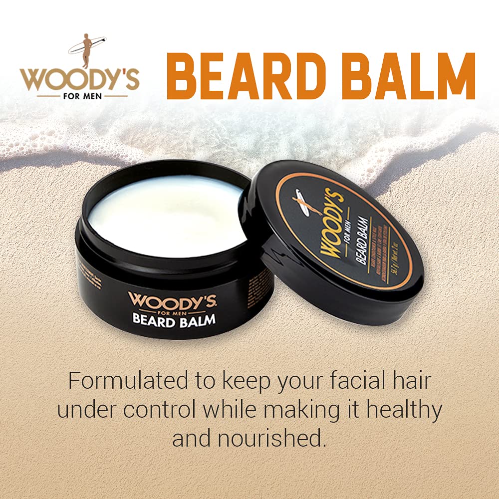 Woody's 2-in-1 Beard Balm for Men - Natural Beeswax Beard Softener & Styling Wax, 2 oz