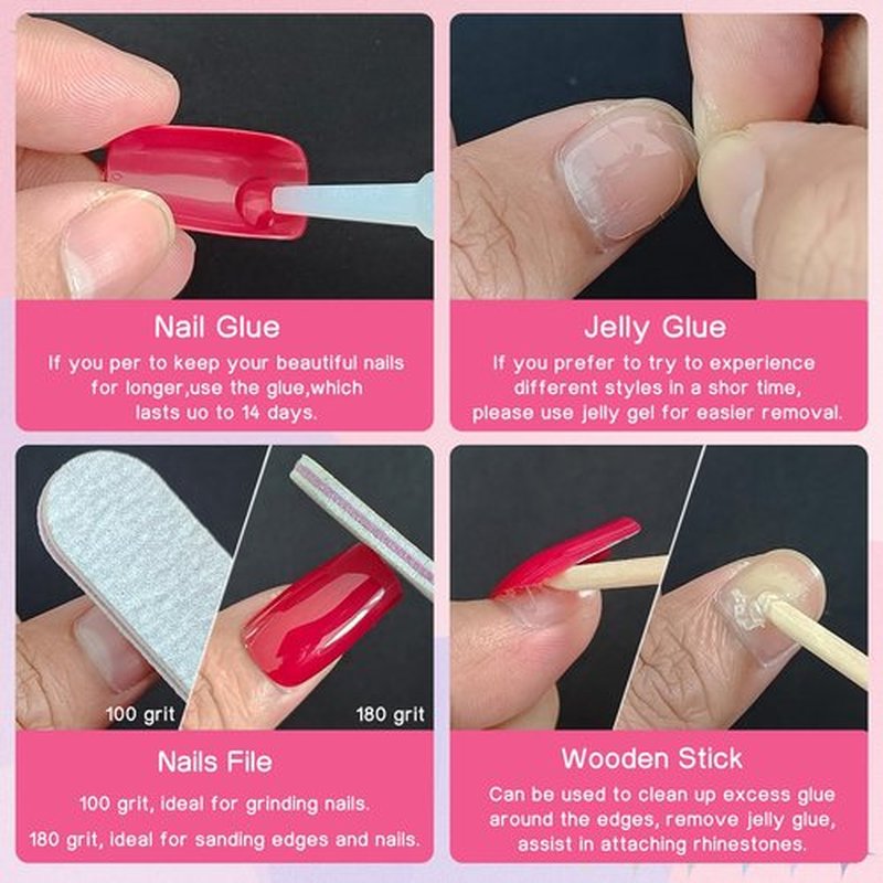 LuckForever 240pc Square Press on Nails Long Fake Nails Glue Press on Nails Square Nail Tips Full Cover Hot Pink Acrylic Nails Press ons Nail False Fingernail & Glue Adhesive Tabs for Women Girls