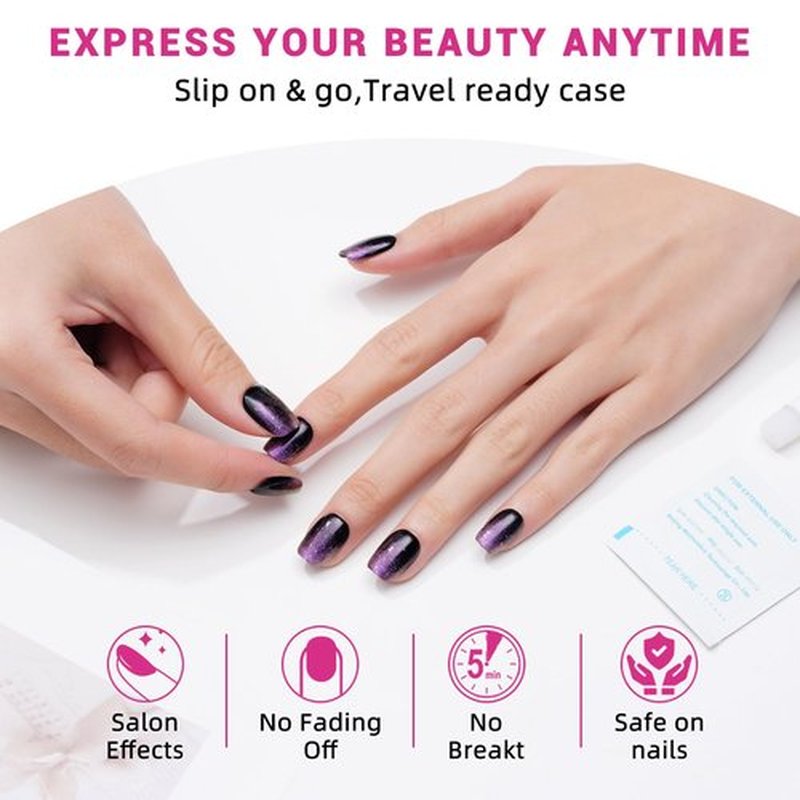 Press on Nails Short Ombre Purple Black Press on Nails Square Handmade False Nails with Glue on Nail 24PCS for Women