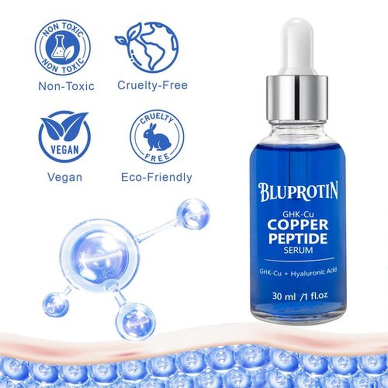 BLUPROTIN Copper Peptides Serum for Face, GHK-CU Peptide with Propylene Glycol&Copper Tripeptide-1&Hyaluronic acid, Anti-Aging Anti-Wrinkle Moisturizing Restore Collagen Enhance Skin Elasticity 30ml