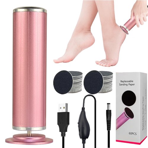 LiQiAMEi Electric Callus Remover for Feet, USB Power Supply Powerful Electric Foot File Sander Scrubber with Speed Controller & 60Pcs Replacement Sandpaper Disk for Dead Skin, Cuticles Pink