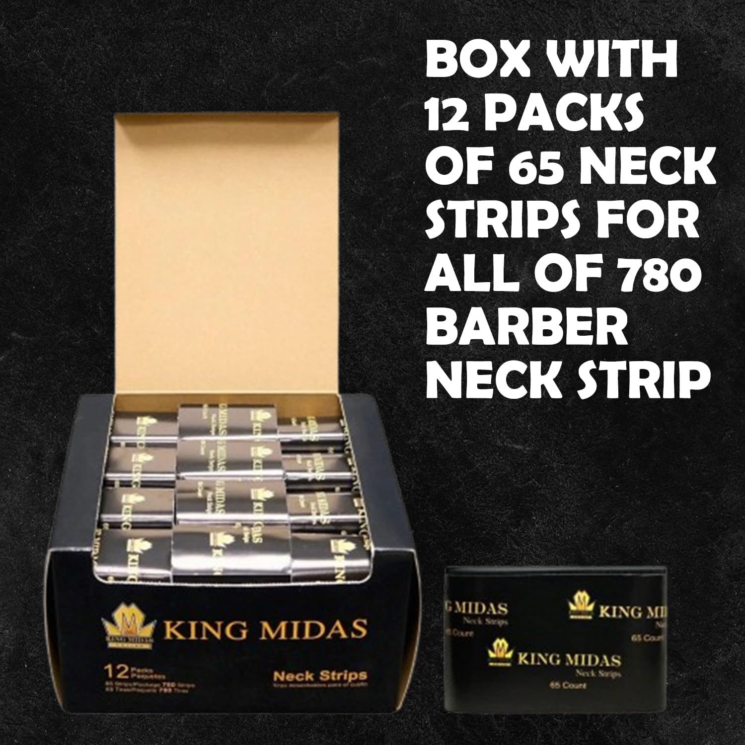 King Midas EmpireNeck Strips - 12 Pack Professional Stretch Paper Bands for Barber Salon Haircutting and Styling - Black