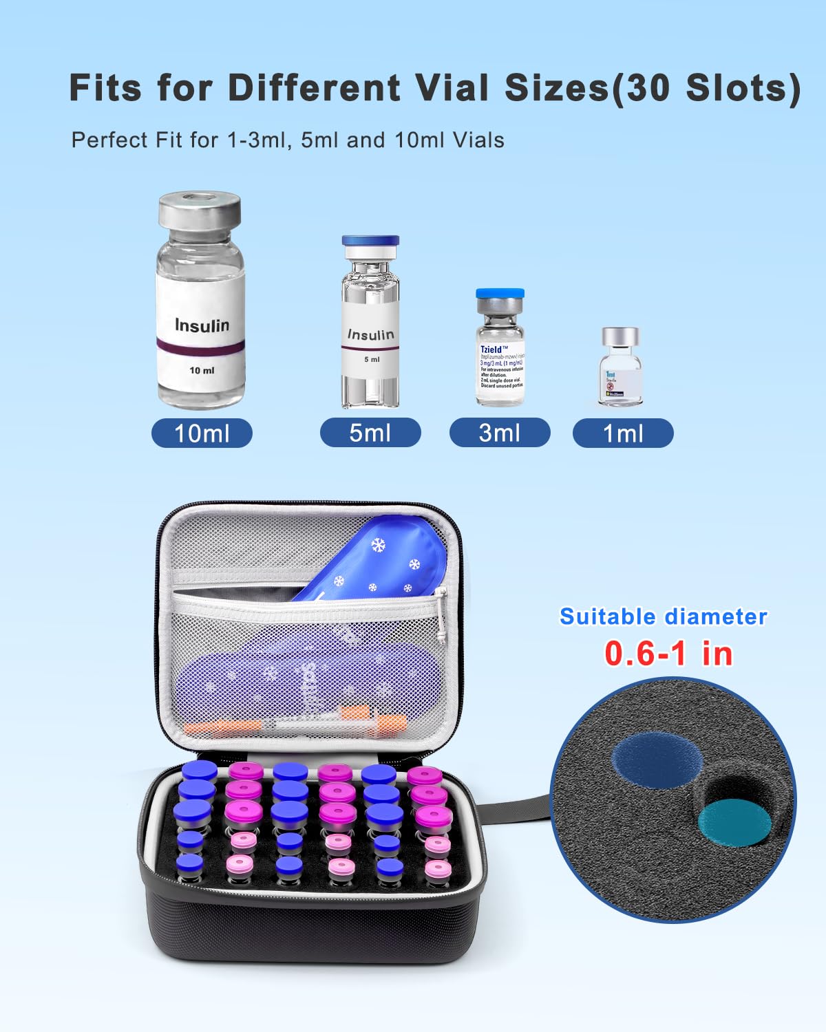 30 Slots Insulin Vial Protector Case for Diabetics Standard Insulin Vials