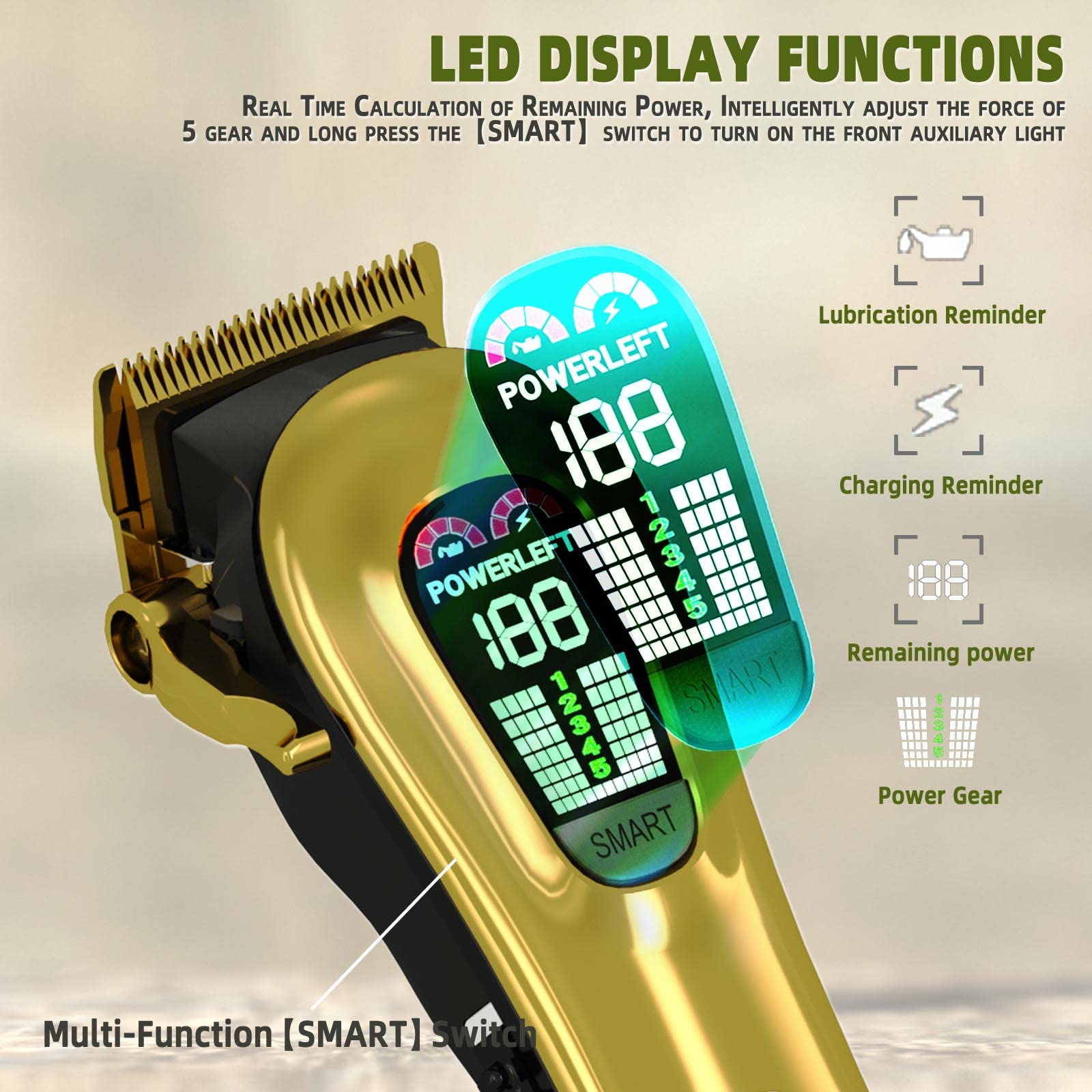 TCMKY Hair Clippers for Men Professional Hair Trimmer for Men Cordless&Corded Barber Clippers for Hair Cutting & Grooming.Rechargeable Hair Trimmer Kit for Household (Golden)