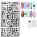 UNICRAFTALE 4Pcs Nail Stamp Plates Set Sport Stamping Plate Floral Leaf Plant Theme Stamp Templates Image Nail Stencils Nail Art Plates with Nail Scraper for Women DIY Print Manicure Salon Design