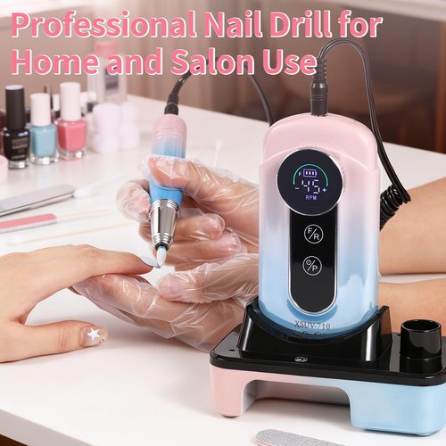 Electric Nail Drill Professional - 45000 RPM Cordless Nail Drill with Rechargeable Stand, Electric Nail File with Nail Lamp, Portable Nails Drills for Acrylic Gel Polishing Removing, Home & Salon Use