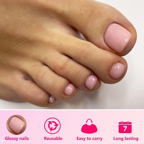 AddFavor Press on Toenails, 240pcs Deep Nude Toe Nail Press ons Glossy Fake Toe Nails Full Cover Glue Press on Toenails for Women Pedicure