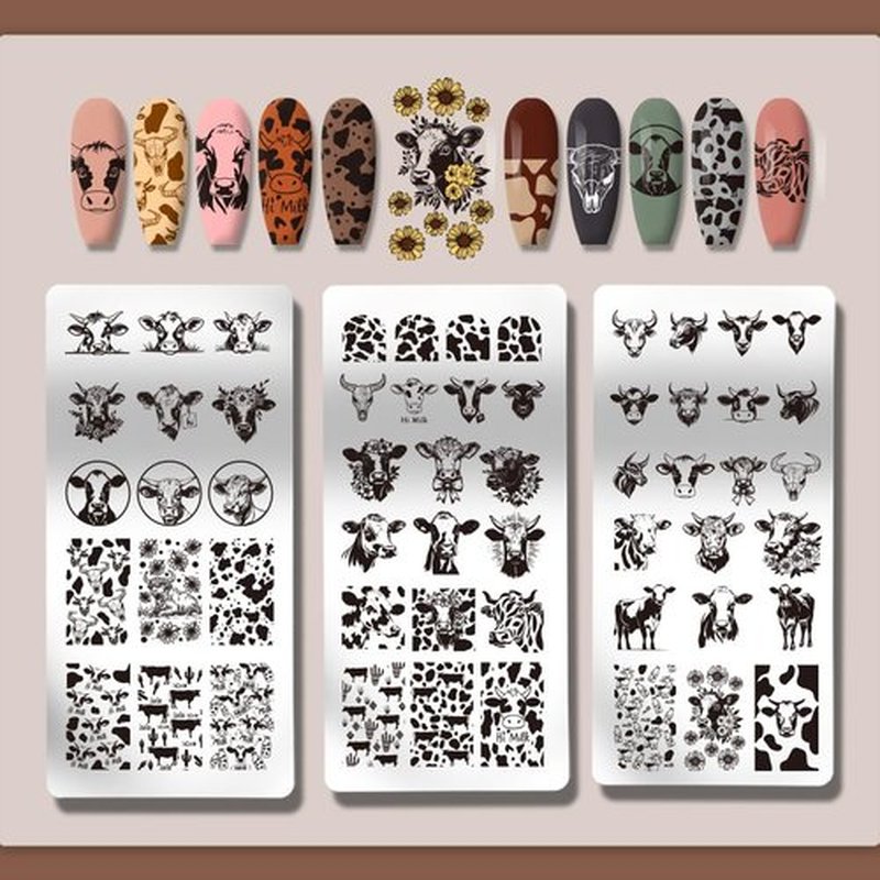 PH PandaHall 3pcs Cow-Theme Nail Stamping Plates 56 Patterns Cow Spots Nail Art Stencils Cute Animal Manicure Art Templates Leopard Nails Image Plates for Women Manicures Design Printing Supplies
