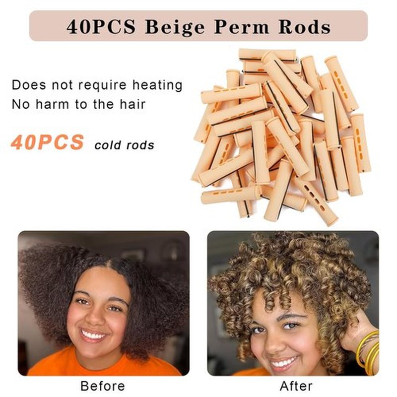 Skiennix Perm Rods - 40 Pcs Beige Plastic Curlers for Short Hair | Medium Size Hair Styling Tools