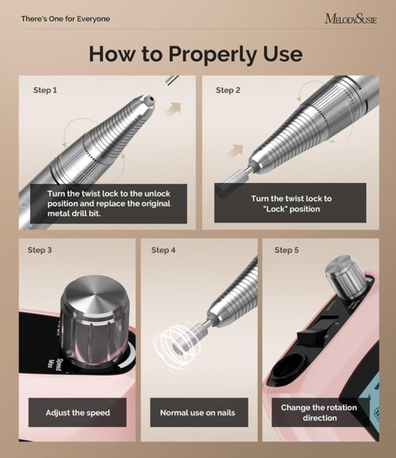 MelodySusie Entry-Level Clip-On Rechargeable Nail Drill, SC320D 30000RPM Essential E-File with LCD Display for Manicure Shaping & Gel Removal, Perfect for Training, Nail Art Practice & Home Use