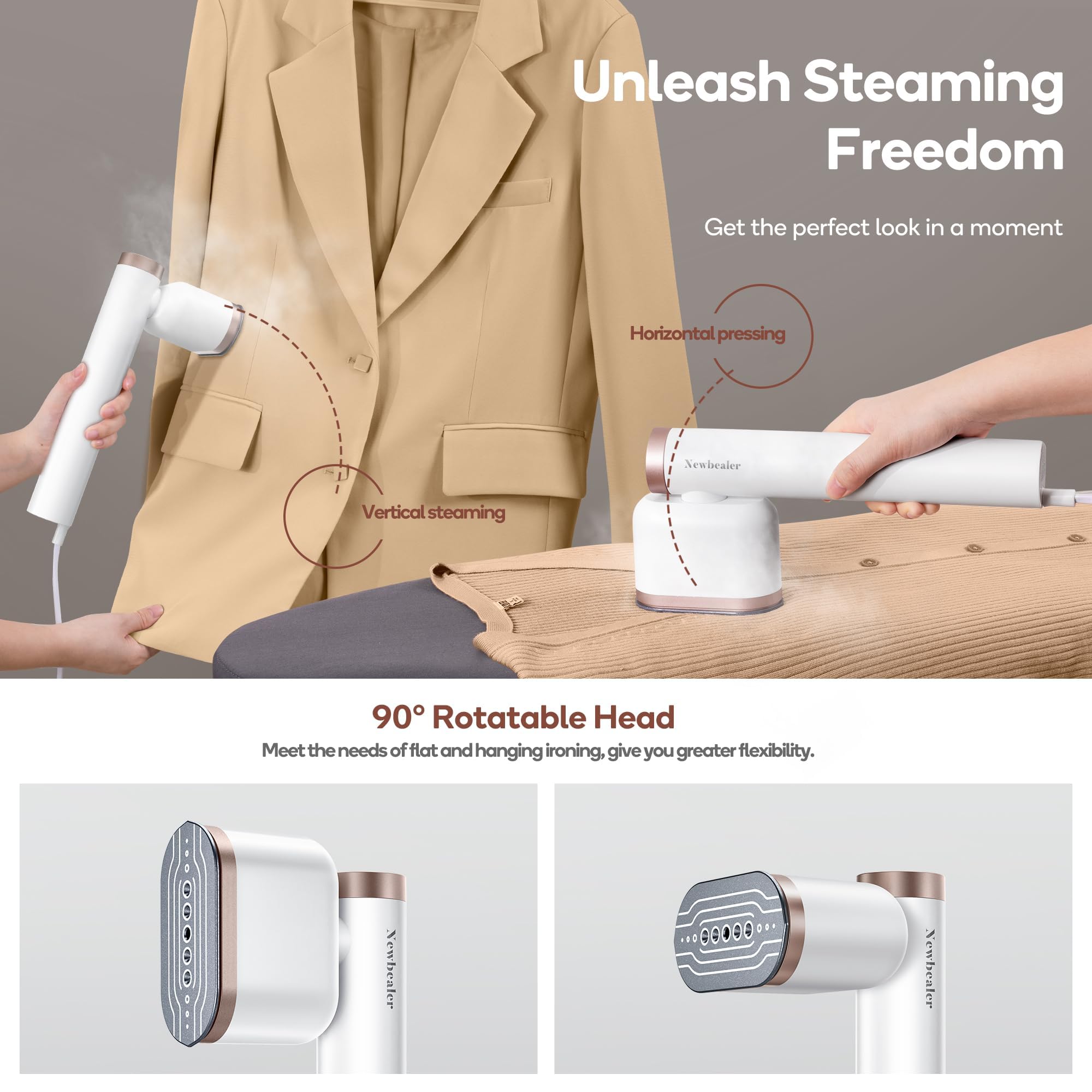 Newbealer Rotatable Steam Iron, 1200W Garment Wrinkle Remover, 120V