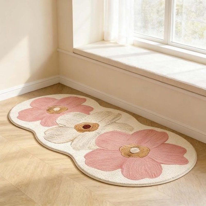Regine Switzerland Spring Floral Pattern Rug - Soft Non-Slip Bedroom Floor Mat | 47.2" x 15.7" Pink Home Decor