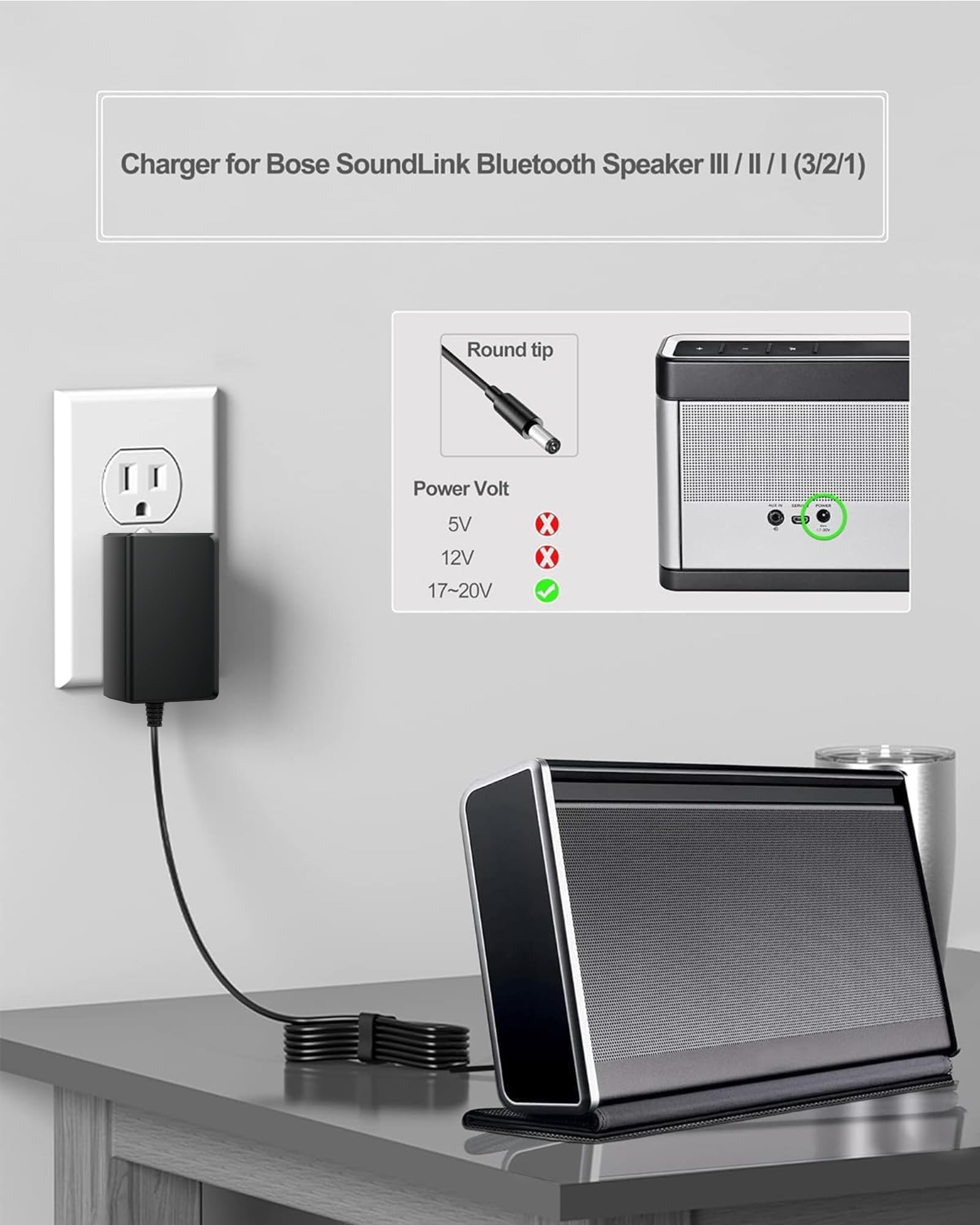 FGIEU 17~20V Speaker Charger for Bose Soundlink I II III 1 2 3 Wireless Mobile Speaker 369946-1300 306386-101 404600 414255 replacement for Soundlink Charger Power Cord