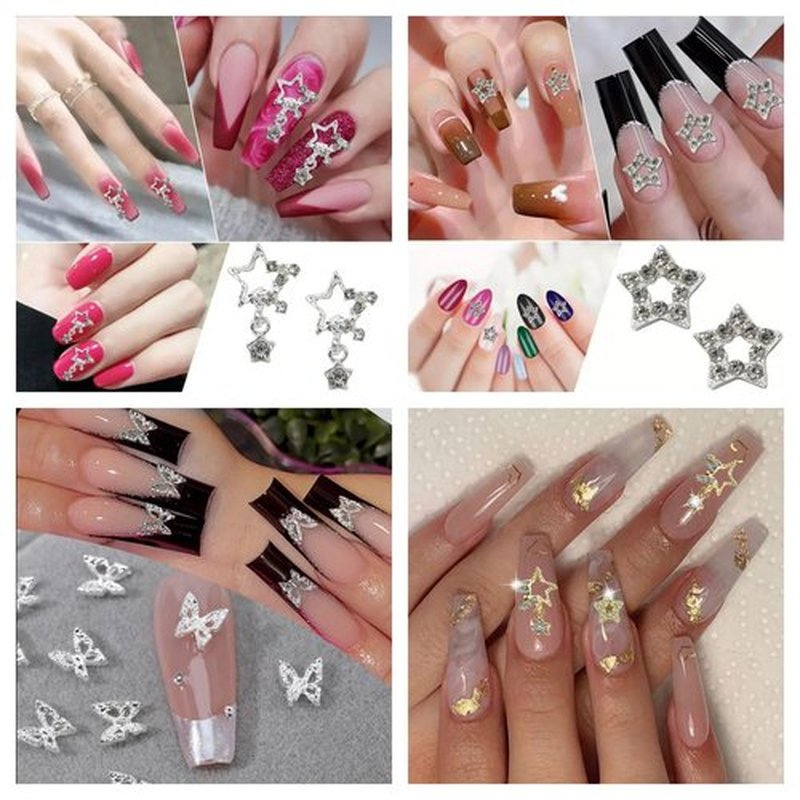 eswala Gold Nail Charms Bulk 150pcs 3D Nail Art Charms Kit, Nail Charms Butterfly Bow Cross Star Heart Flower Nail Charms and Gems Y2K,Metal Nail Rhinestone and Charms (Gold Nail Charms mix), Medium