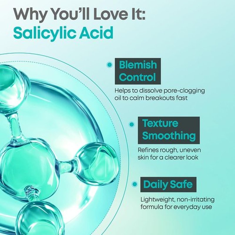 NINELESS Salicylic Acid Serum - Deep Pore Exfoliating BHA for Oily Acne-Prone Skin | Hydrating & Soothing, 1.01 fl oz