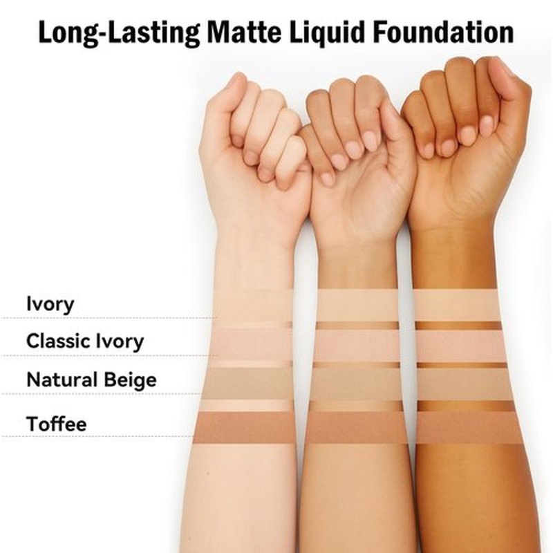 FV 2 Pack Waterproof Foundation, Lightweight & Medium Coverage Foundation with Matte Finish, Oil Control Long Lasting Liquid Foundation Makeup for Oily Normal Skin (Natural Beige, 1.05 fl.oz)