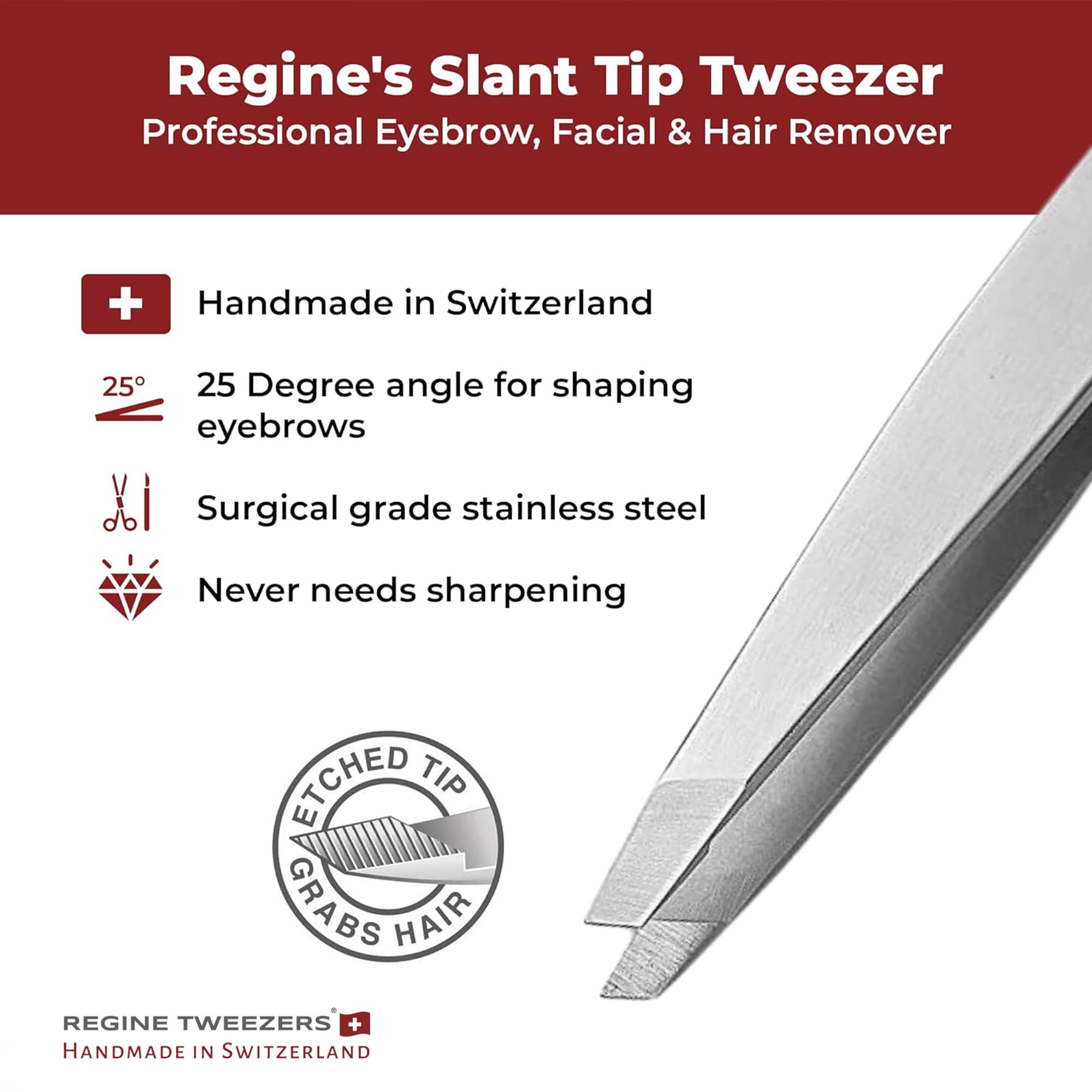 Regine Switzerland Slant Tweezer - Professional Swiss Eyebrow Hair Remover