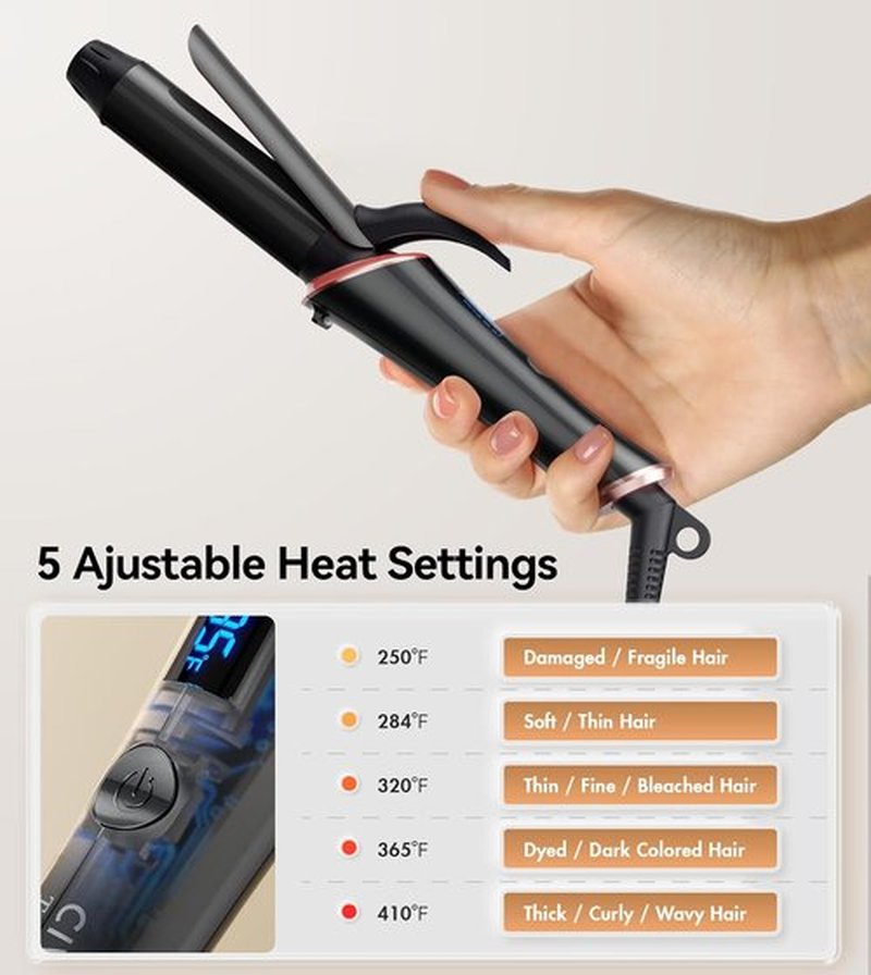 CIVEYA Travel Curling Iron - Dual Voltage Mini 1-Inch Curling Iron with 5 Heat Settings | Ceramic Barrel Infused with Argan Oil