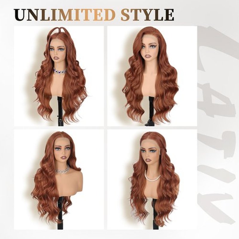 Lativ Auburn Synthetic Lace Front Wig,13x4 HD Lace Ginger Long Wavy Curly Glueless Wig for Women Daily Use 26 Inch
