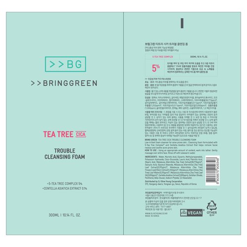 BRING GREEN Tea Tree Cica Trouble Cleansing Foam | Mild Cleanser for Exfoliation, Removes Blackheads, Whiteheads, Facial Residue, for Trouble, Irritated, Sensitive Skin (10.1 Fl. Oz., 300ml)