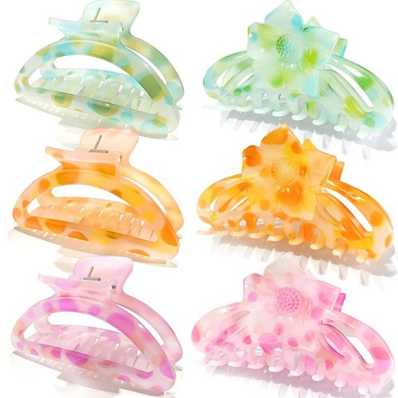 Hair Claw Clips for Thick/Thin Hair Claws 6PCS,3.34" Nonslip Big Cute Hair Clips Square Claw Clips,2.36" Medium Flower Hair Clips for Women/Girls,Hair Styling Accessories Gifts (lively‌)