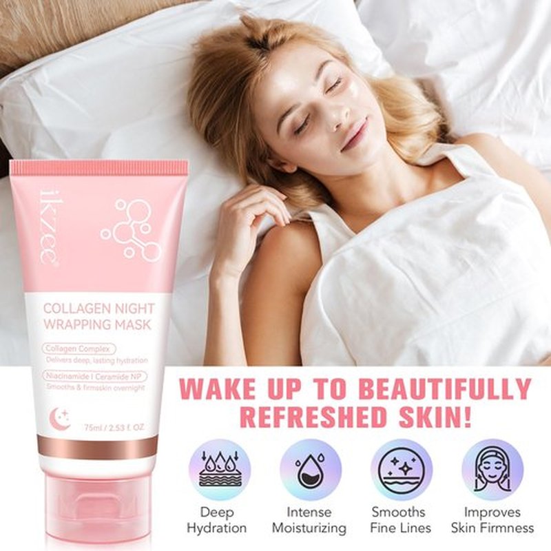 IKZEE Collagen Night Wrapping Mask, Collagen Overnight Peel Off Facial Mask, Hydrolyzed Collagen Face Mask