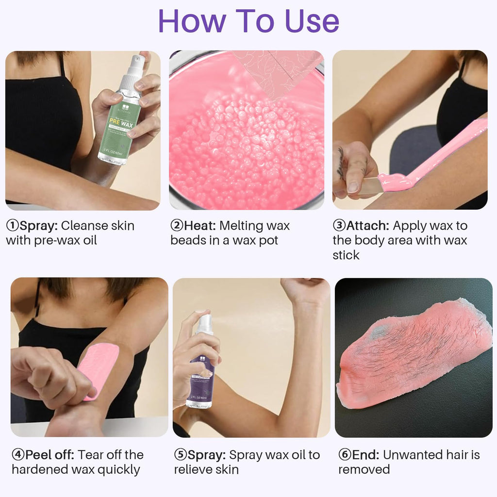 BLITZWAX Rose Wax Beads for Hair Removal 1.3lb Hard Wax Beans for Sensitive Skin, with 10 Wooden Sticks for Bikini, Face and Brazilian, Suitable for Women Men at Home Salon