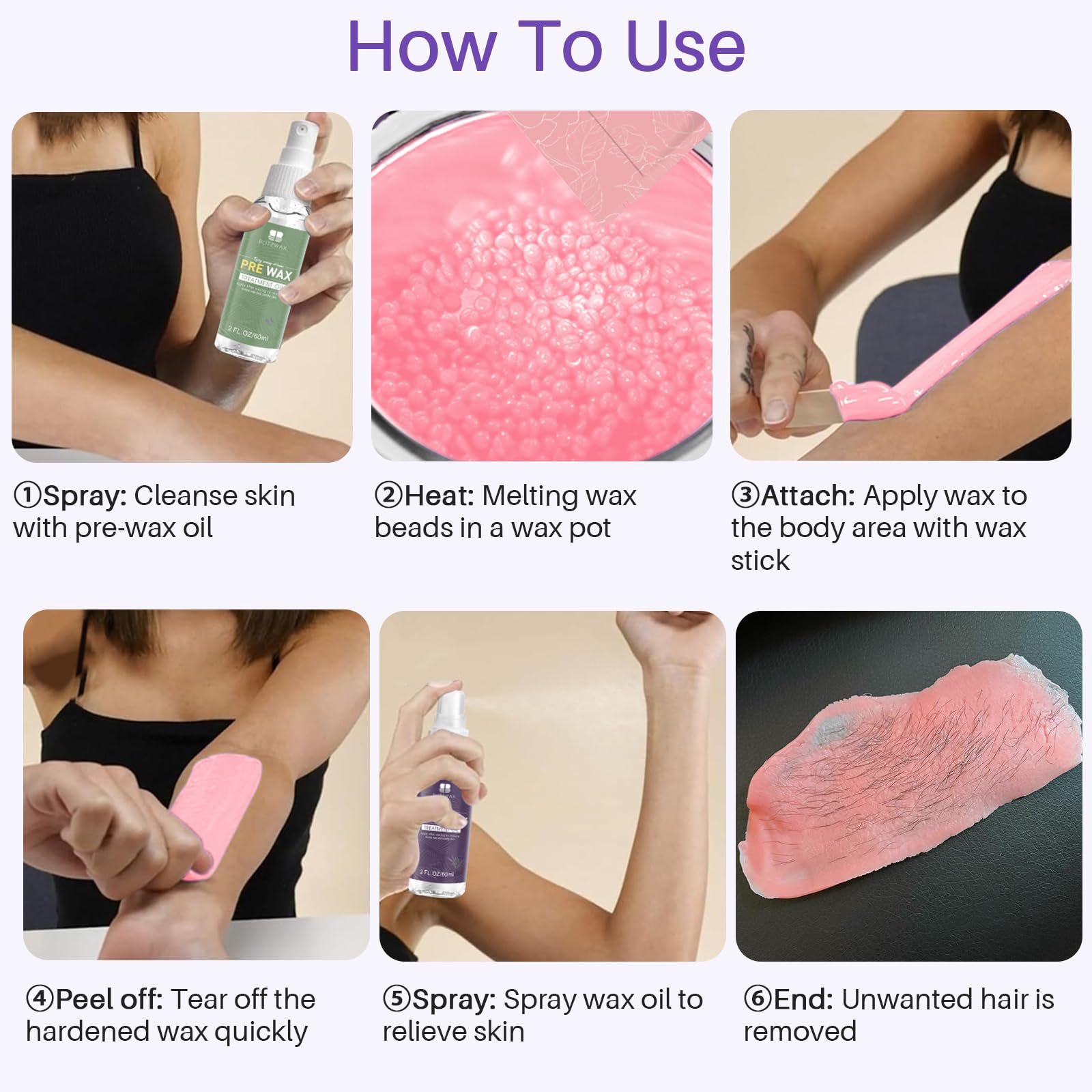 BLITZWAX Rose Wax Beads for Hair Removal 1.3lb Hard Wax Beans for Sensitive Skin, with 10 Wooden Sticks for Bikini, Face and Brazilian, Suitable for Women Men at Home Salon