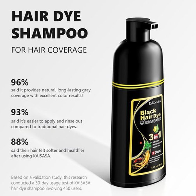 KAISASA Black Hair Dye Shampoo - 3 in 1 Formula for Gray Hair Coverage | 500ml Black