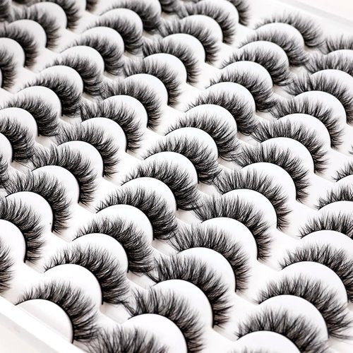 Azenlo False Eyelashes 48 Pairs Faux Mink Lashes 14mm Wispy Lashes 3D Fluffy Cat Eye Lashes Pack Bulk Wholesale Strip Lashes(style 48-045)