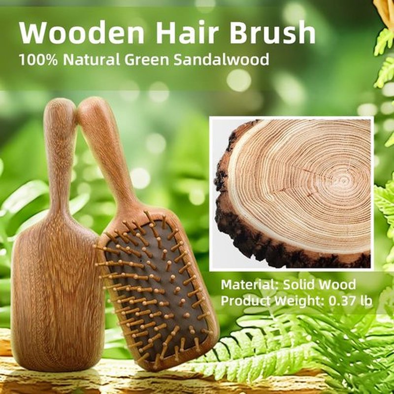 TAIHI Wooden Hair Brush - Natural Green Sandalwood Detangler with Ergonomic Handle | Ideal for All Hair Types