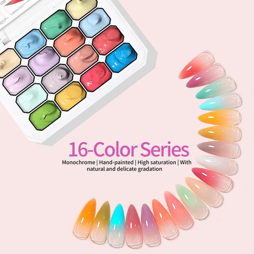 Finger Secret 16 Colors Ombre Gel Nail Polish Set,Ombre Color Palette Pat Painting Gradient Blooming Gel Polish with 100Pcs Nail Sponges for Gradient Gels Nail Art Patting in Salon or Home Use