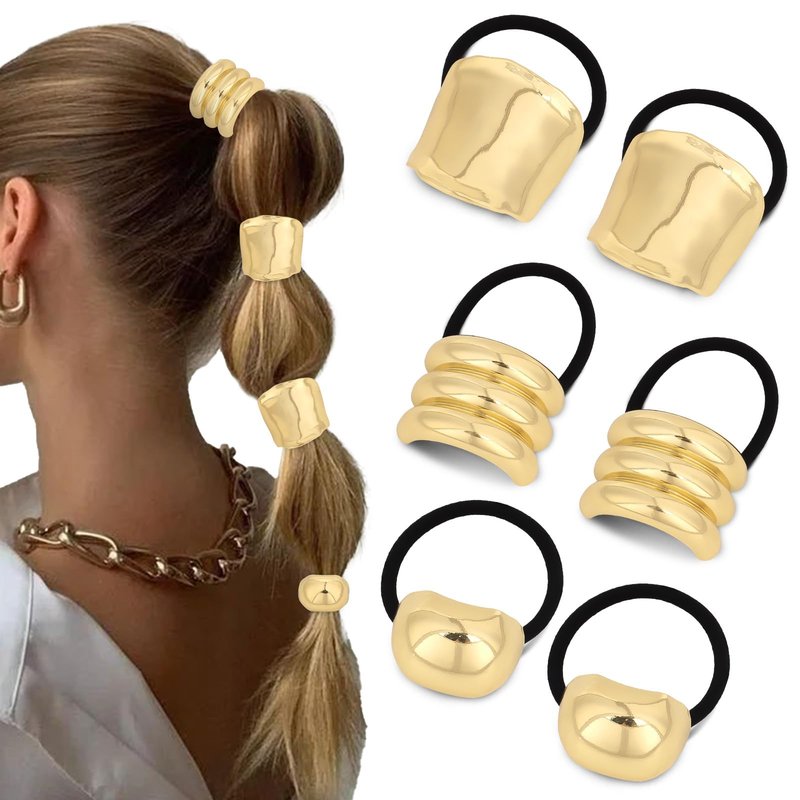 WHAVEL 6 Pcs Gold Hair Ties Hair Cuff Non-Damage Ponytail Holders Gold Hairs Accessories for Women