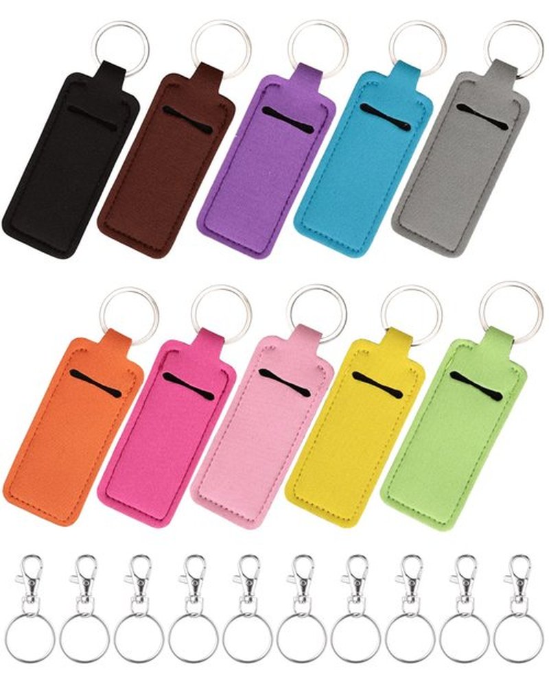 Meiiy Chapstick Holder Keychain Lip Balm Keychain Lipstick Sleeve Pouch Portable Pocket Lip Gloss Tube Holder Stocking Stuffers Gift for Women (10pcs-new)