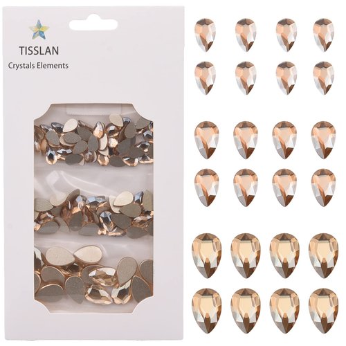 Tisslan 100pcs Flatback Glass 3D Champagne Nail Gem Glue Fix Pear Shape Large and Small Crystal Rhinestone Bulk Charms for Nail Art Designs Jewelry Making DIY Crafts
