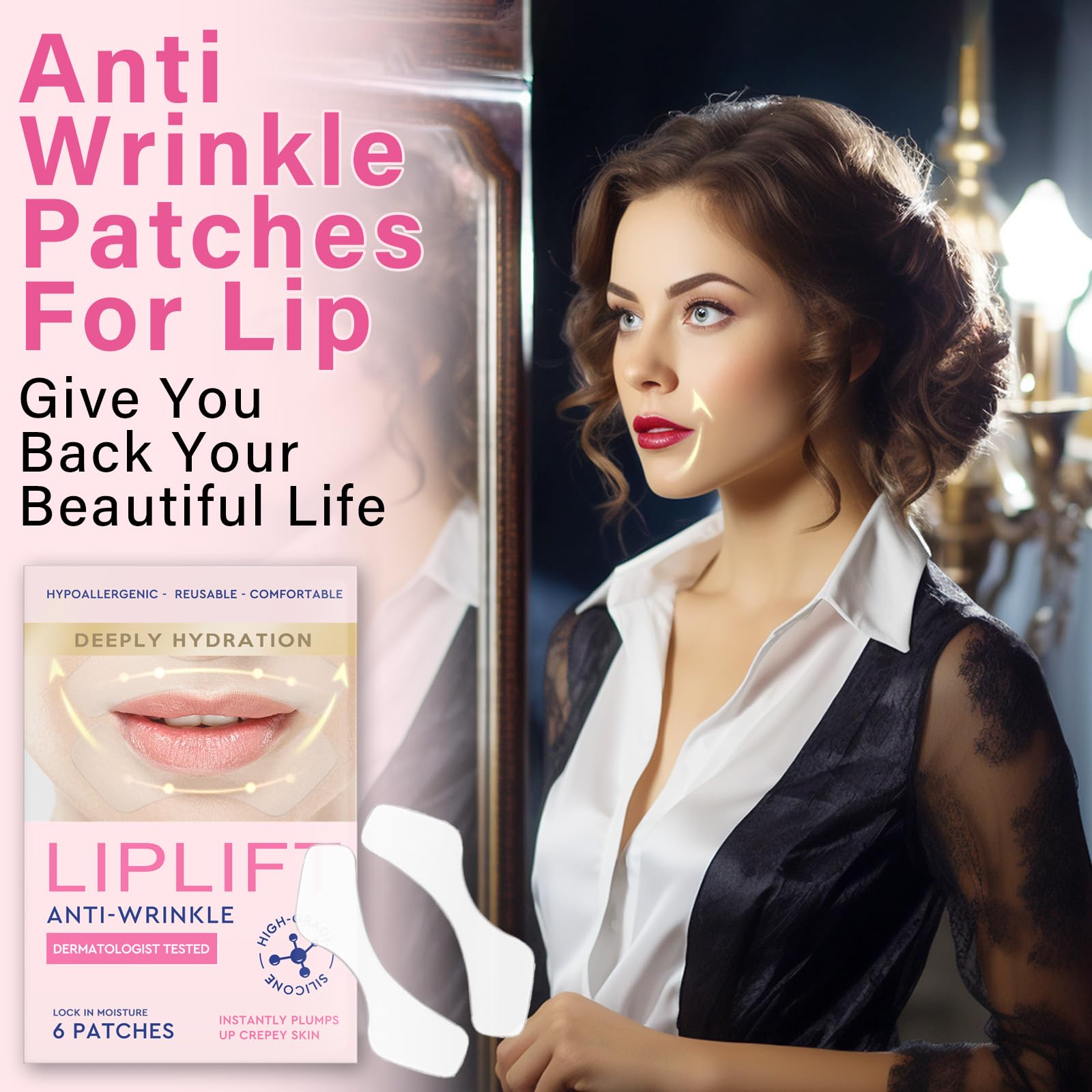 UQWUQW Anti Wrinkle Patches for Lip - Overnight Smoothing Wrinkles - Anti-Wrinkle Silicone Facial Patches, Fine Lines Wrinkle Patches for Smile Line & Lip Area,6Pcs