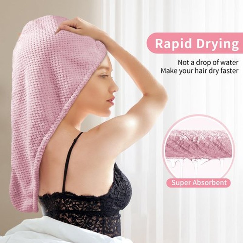 my novel things 3 Pack Hair Towel Wrap for Women, 25.4" x 9.8" Microfiber Towels, Super Absorbent Quick Dry with Button for Curly Hair Anti Frizz (Pink,White,Purple) Gift for Women Girls